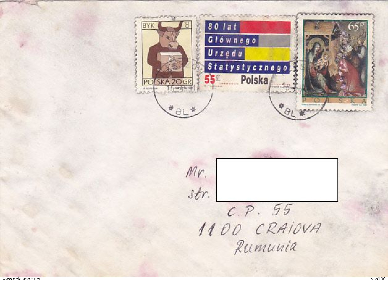 BULL- TAURUS, STATISTICAL OFFICE, JESUS' BIRTH PAINTING, STAMPS ON COVER, 1999, POLAND - Briefe U. Dokumente