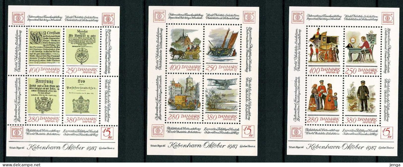 Denmark, HAFNIA 87 Stamp Exhibition; 3 Miniature Sheets, MNH (**). - Hojas Bloque
