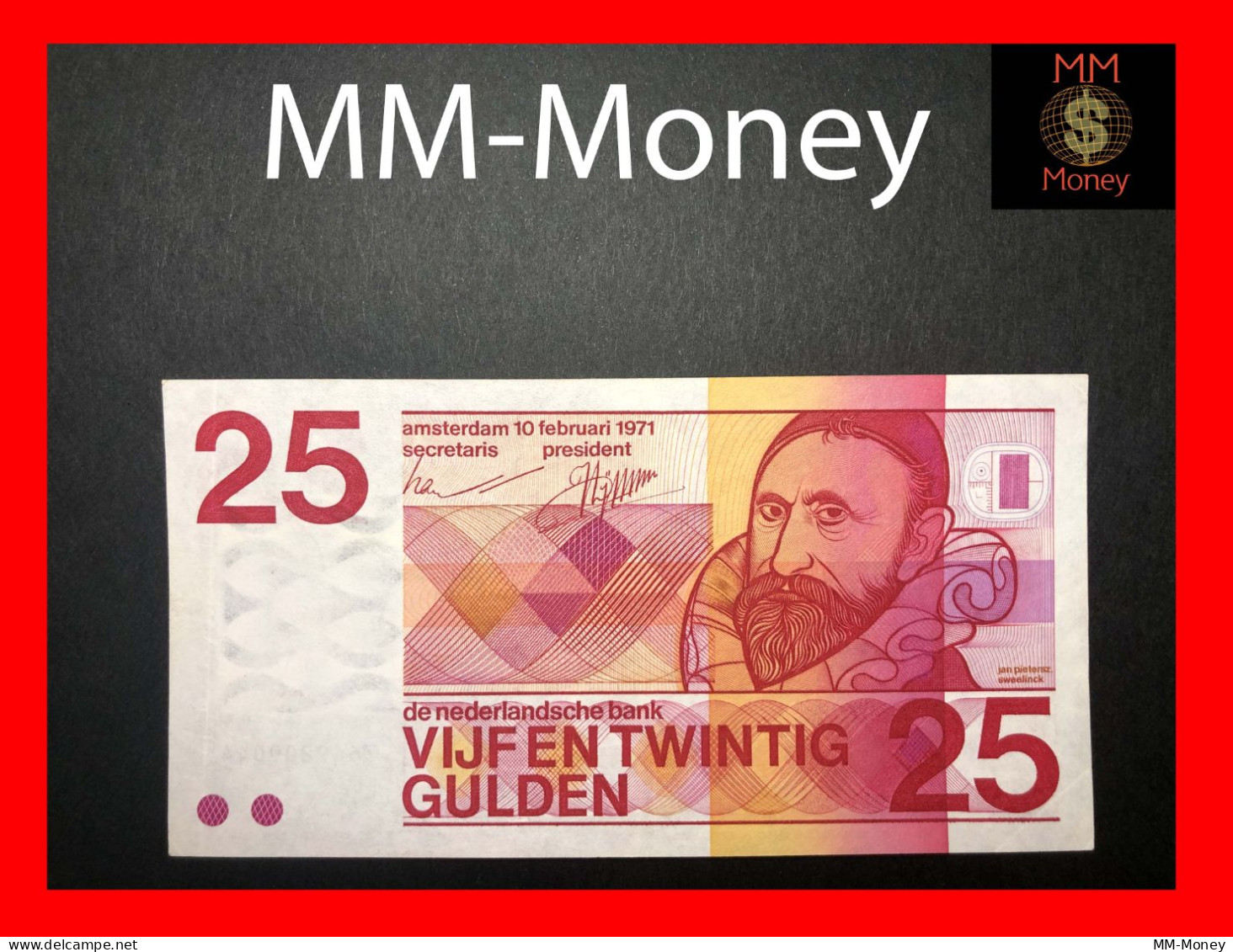 NETHERLANDS  25 Gulden  10.2.1971   P. 92  *10 Digit Serial # *   AAU - 25 Gulden