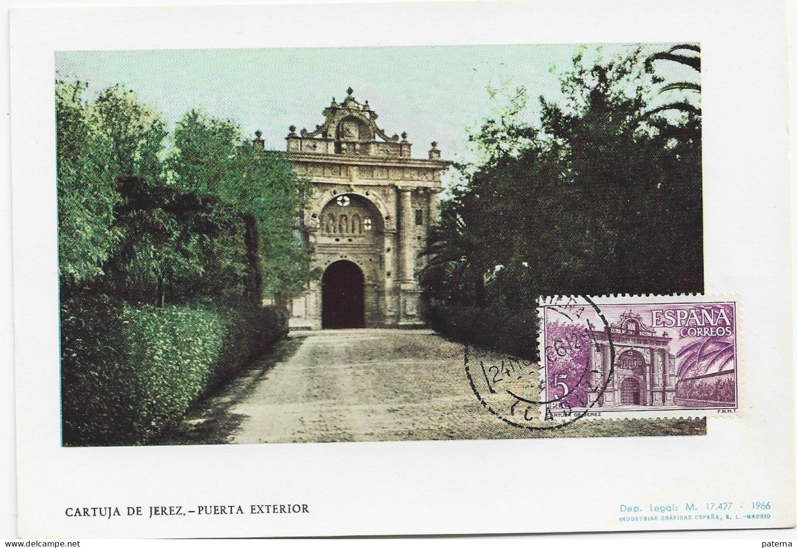 3796  Máxima   Jerez De La Frontera,  1966,  Cadiz ,. Cartuja De Jerez- Puerta Exterior - Tarjetas Máxima