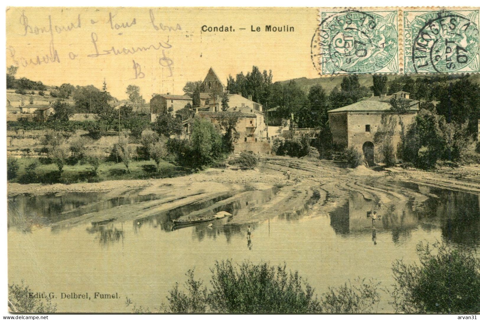 C O N D A T  - LE MOULIN  -  BELLE CARTE ENTOILEE ASSEZ RARE   - - Condat