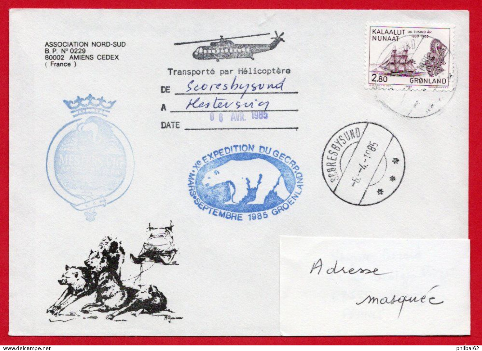 Pli Expédition Du GECRP Au Groënland, Mars/septembre 1985. Cachet Hélicoptère 06/04/85. - Cartas & Documentos