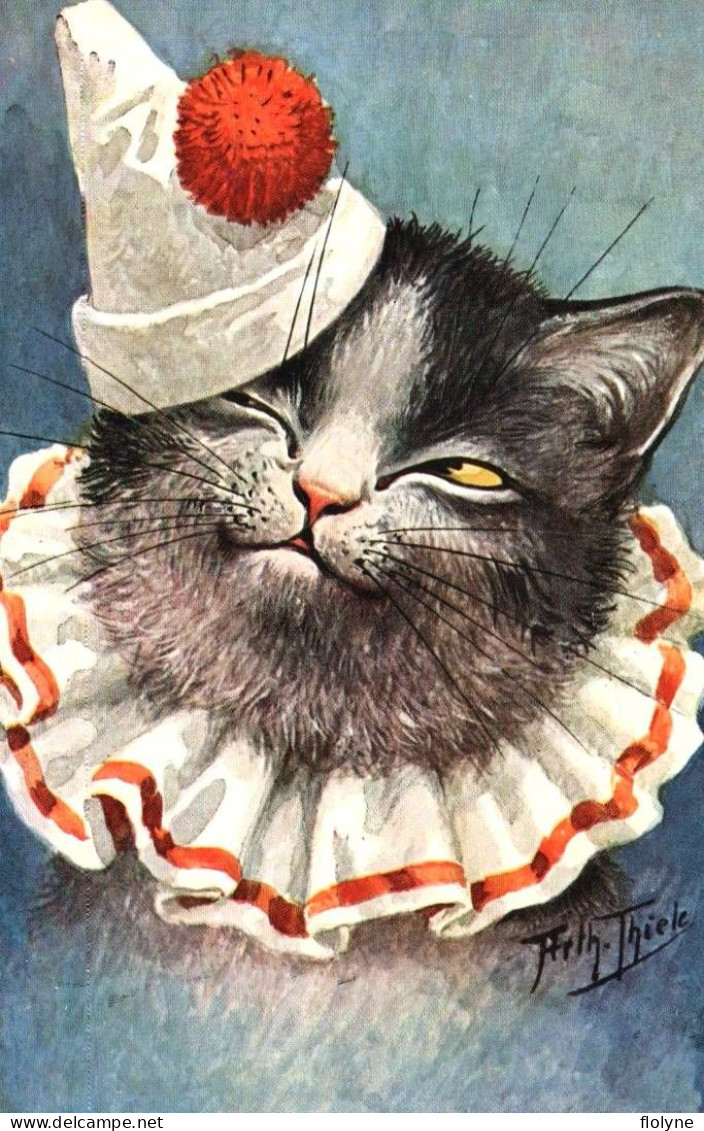 Chat - Cpa Illustrateur ARTHUR THIELE - Chat Déguisé En Chapeau Pointu Et Colerette - Circus Cirque Oilette - Cat Katze - Thiele, Arthur