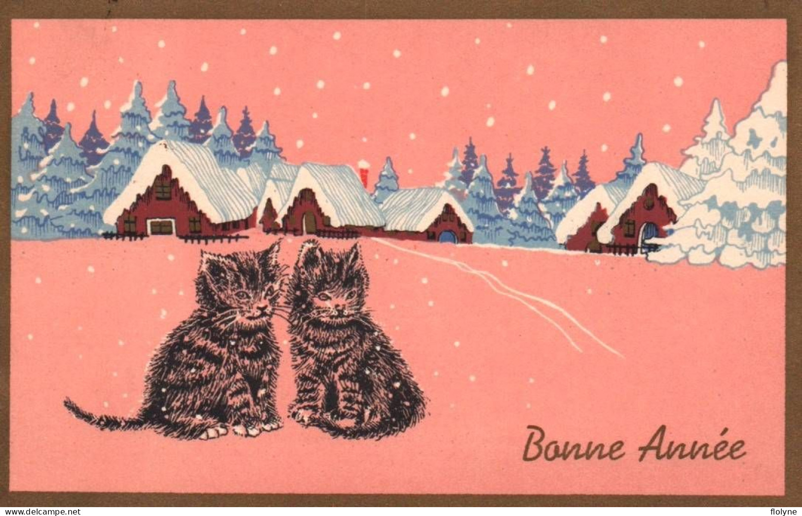 Chat - Cpa Illustrateur - Chats Dans La Neige - Bonne Année - Cat Katze - Chats