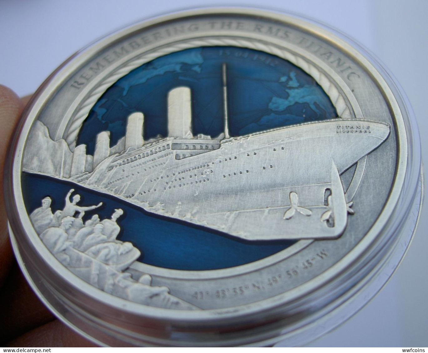 SOLOMON ISLANDS 10 $ 2021 ARGENTO 3 OZ 999 3D REMEMBERING RMS TITANIC WHITE STAR LINE VICE-PRESIDENT UNC ANTIQUE FINISH