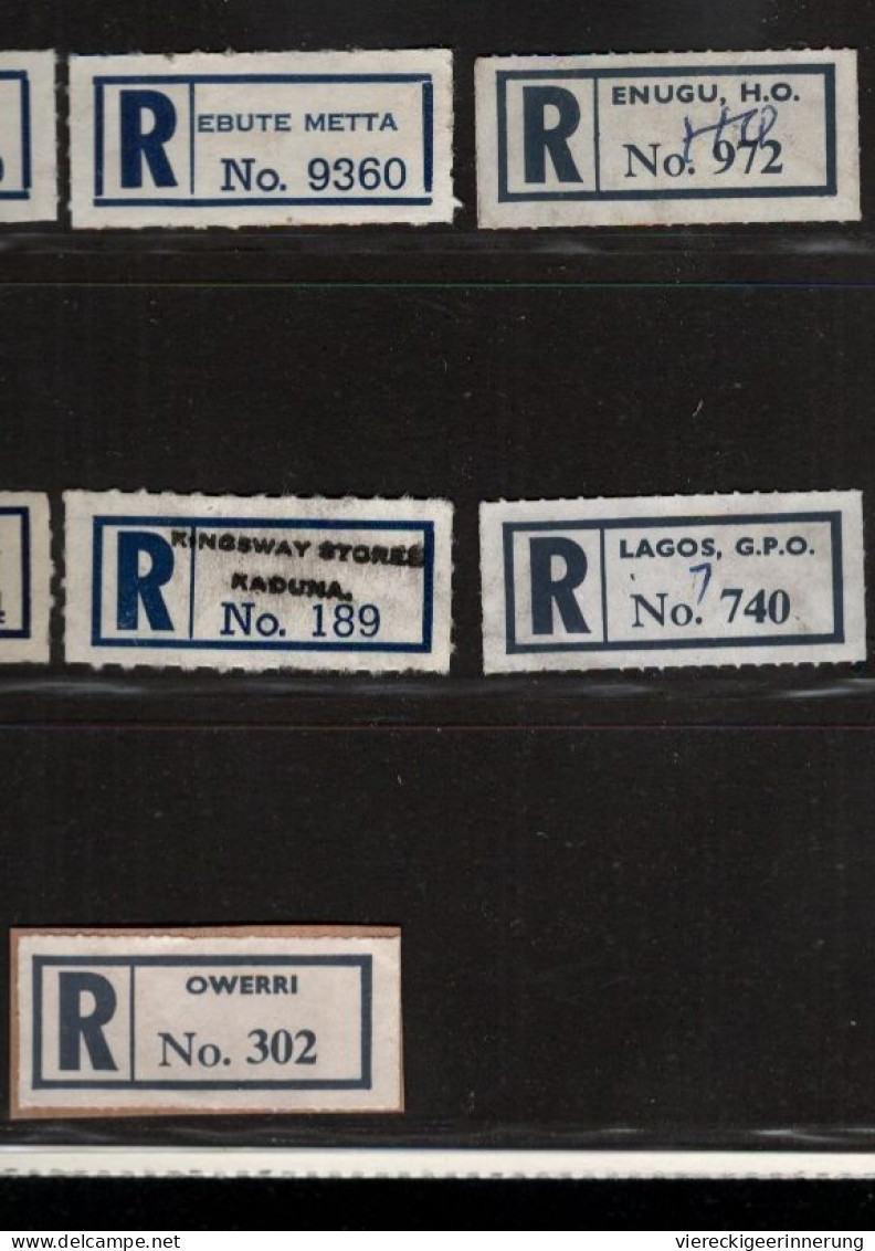 ! 1 Steckkarte Mit 7 R-Zetteln Aus Nigeria, Africa, Einschreibzettel, Reco Label - Nigeria (1961-...)