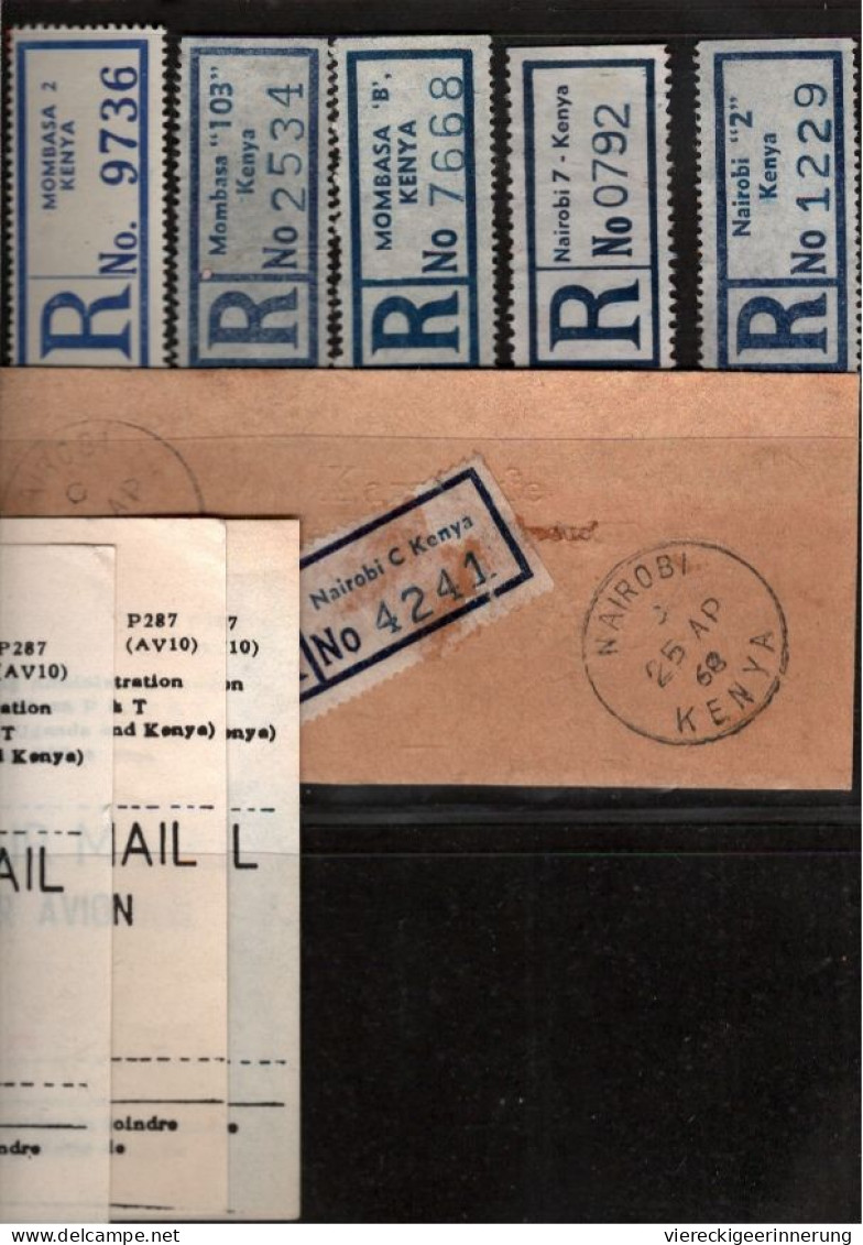 ! 1 Steckkarte Mit 10 R-Zetteln Aus Kenya, Kenia, Mombasa, Nairobi, Africa, Einschreibzettel, Reco Label - Kenya (1963-...)