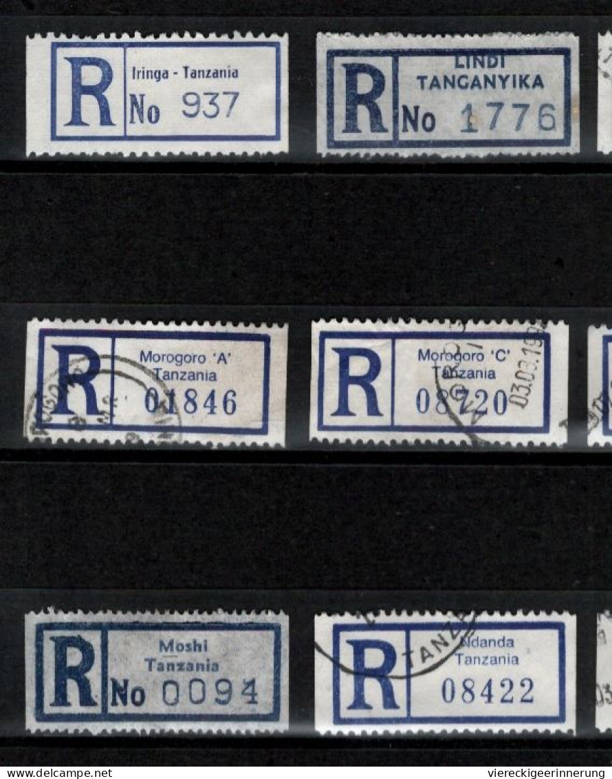 ! 3 Steckkarten Mit 41 R-Zetteln Aus Tansania, Tanzania, Africa, Einschreibzettel, Reco Label - Tansania (1964-...)