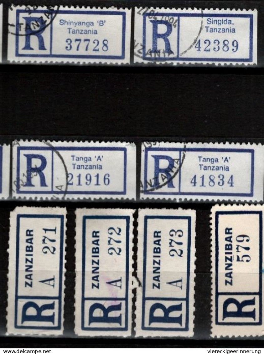 ! 3 Steckkarten mit 41 R-Zetteln aus Tansania, Tanzania, Africa, Einschreibzettel, Reco Label