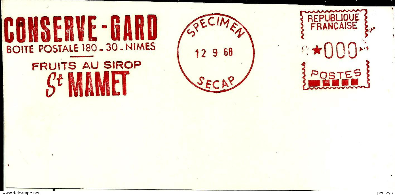 Lettre Ema Specimen SECAP 1968 Conserve Gard Fruits Au Sirop St MAMET Industrie Metier 30 Nimes  A 89/19 - Alimentation