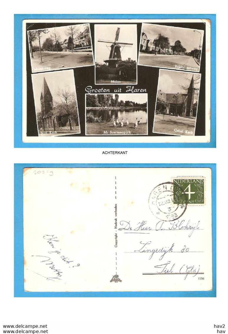 Haren Groeten Uit 6-luik O.a. Molen 1953 RY50259 - Haren