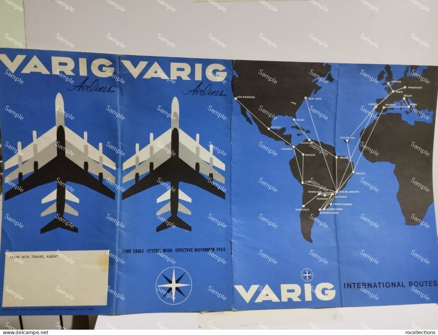 VARIG Brasil Brazilian Airlines. Timetable International Routes 1965 - Mondo