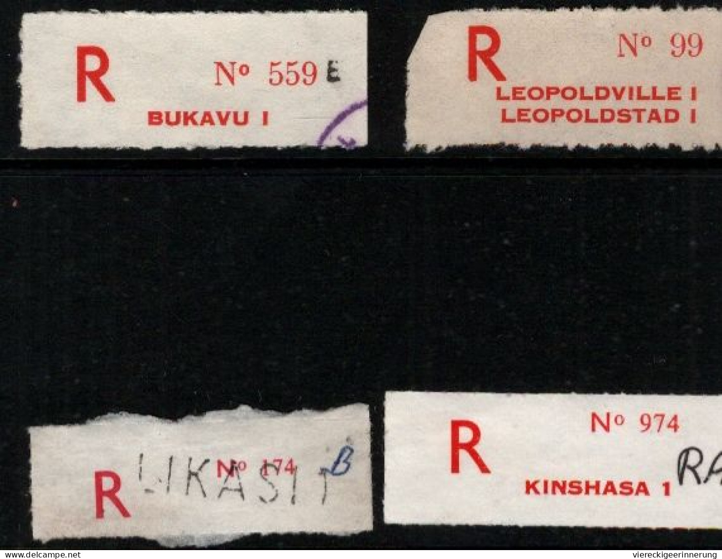 ! 1 Steckkarte Mit 7 R-Zetteln Aus Zaire, Kongo, Congo, Africa, Einschreibzettel, Reco Label - Colecciones