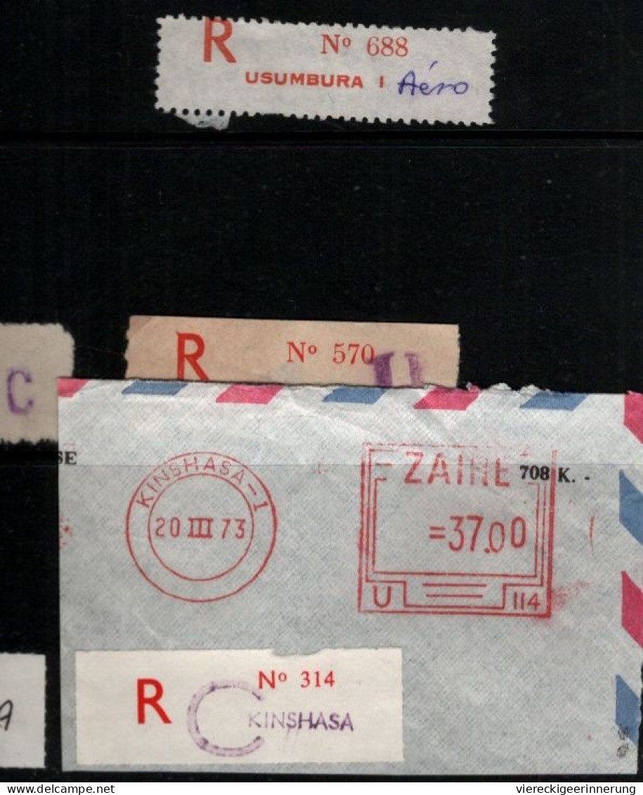 ! 1 Steckkarte Mit 7 R-Zetteln Aus Zaire, Kongo, Congo, Africa, Einschreibzettel, Reco Label - Collezioni
