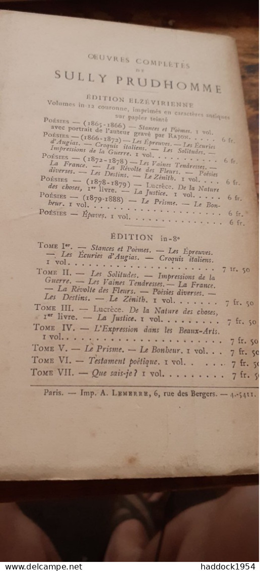 poèsies 5 tomes SULLY PRUDHOMME alphonse lemerre 1900