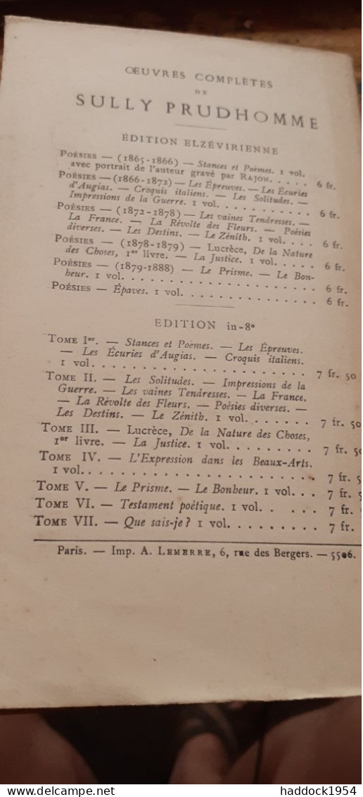 poèsies 5 tomes SULLY PRUDHOMME alphonse lemerre 1900