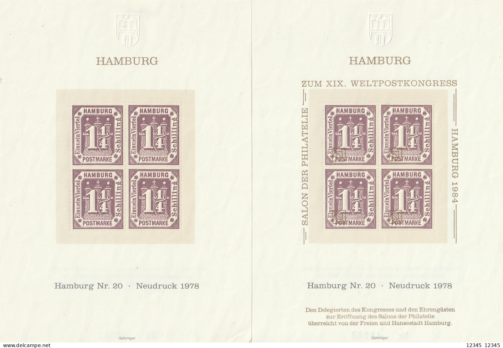 Hamburg, Neudruck 1978 Nr. 20 (mit Und Ohne Randtext) - Hamburg