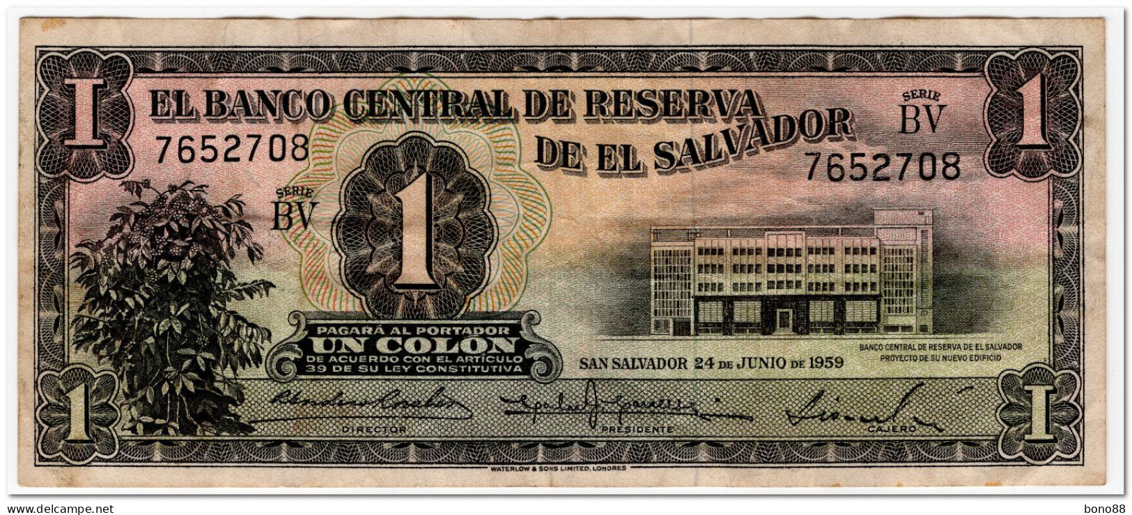 EL SALVADOR,1 COLON,1960,P.90b,F-VF - El Salvador