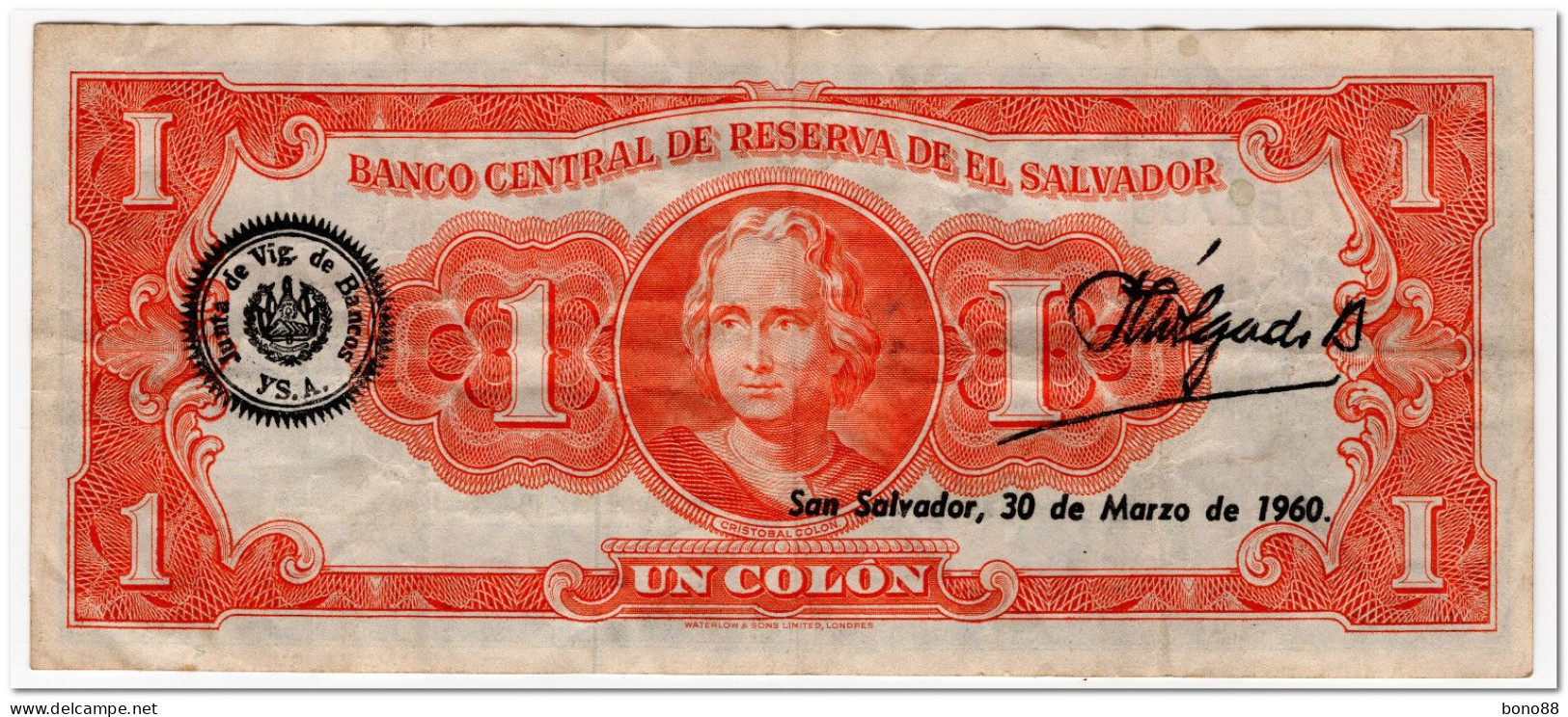 EL SALVADOR,1 COLON,1960,P.90b,F-VF - Salvador