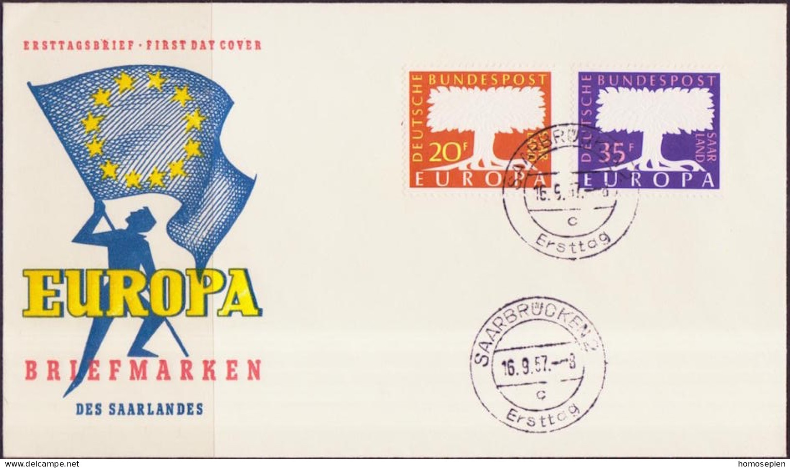 Europa CEPT 1957 Sarre - Saarland FDC1 Y&T N°384 à 385 - Michel N°402 à 403 - 1957