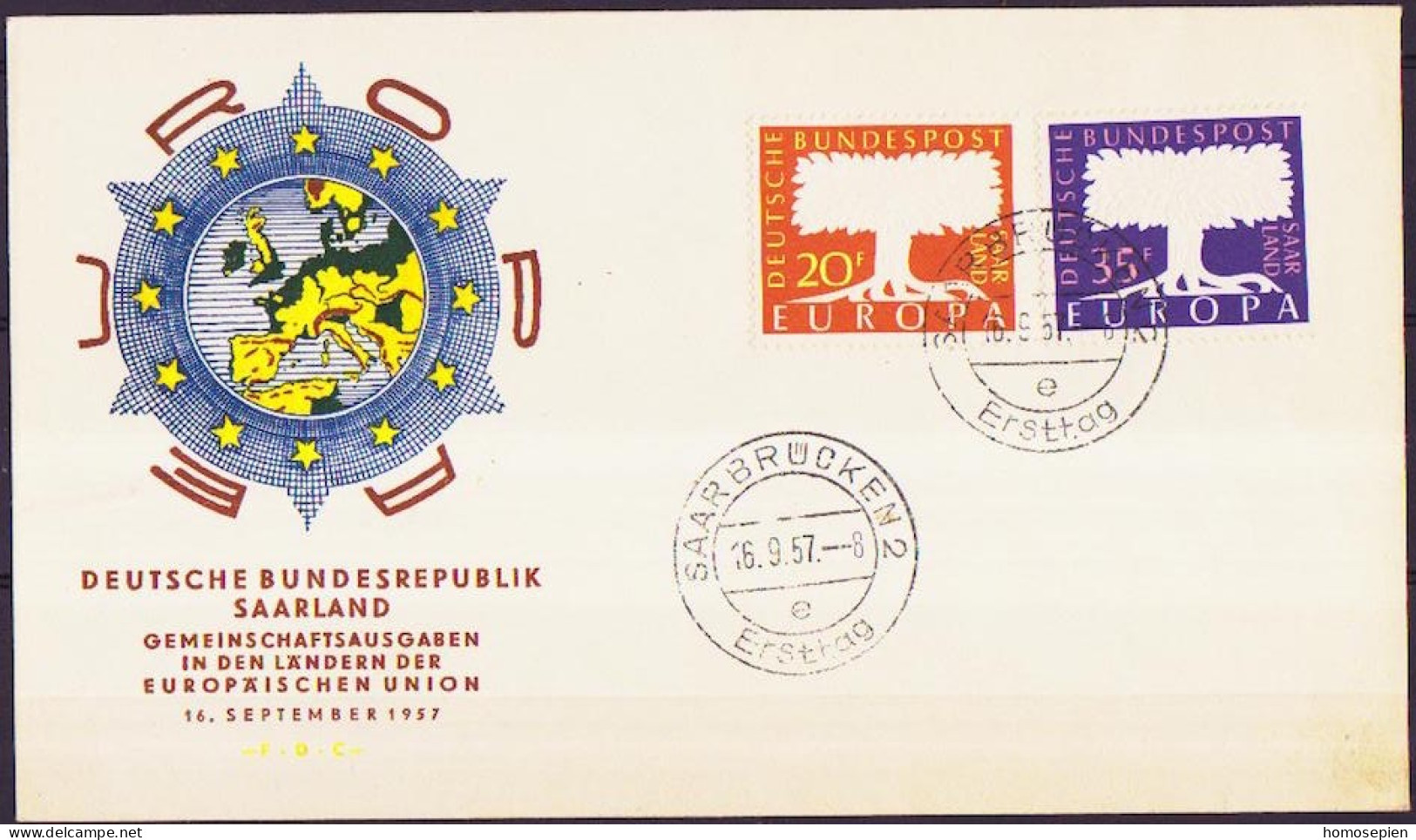 Europa CEPT 1957 Sarre - Saarland FDC2 Y&T N°384 à 385 - Michel N°402 à 403 - 1957