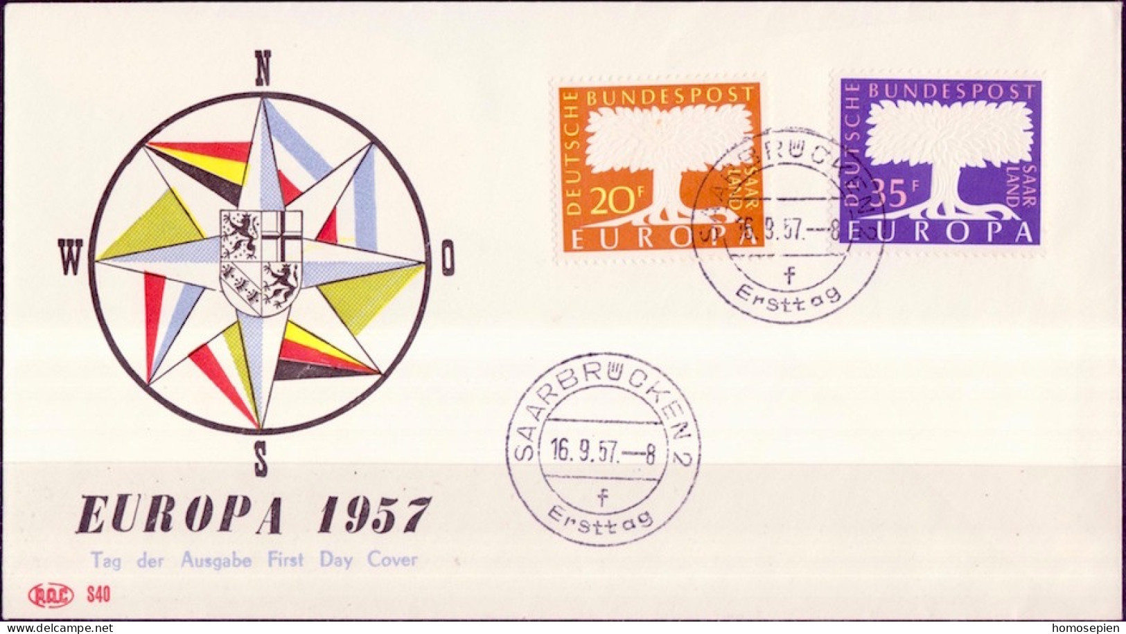 Sarre - Saarland FDC5 1957 Y&T N°384 à 385 - Michel N°402 à 403 - EUROPA - FDC