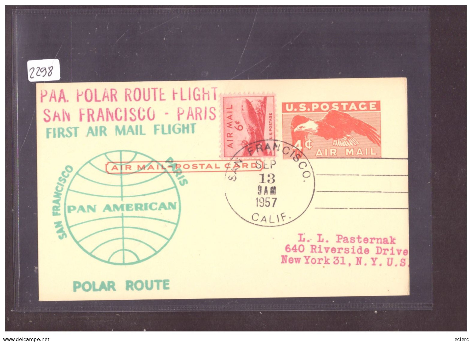 ETATS UNIS - CARTE ENTIER POSTAL - POLAR ROUTE FLIGHT SAN FRANSISCO-PARIS  - ( WARNING: NO PAYPAL ) - 1941-60