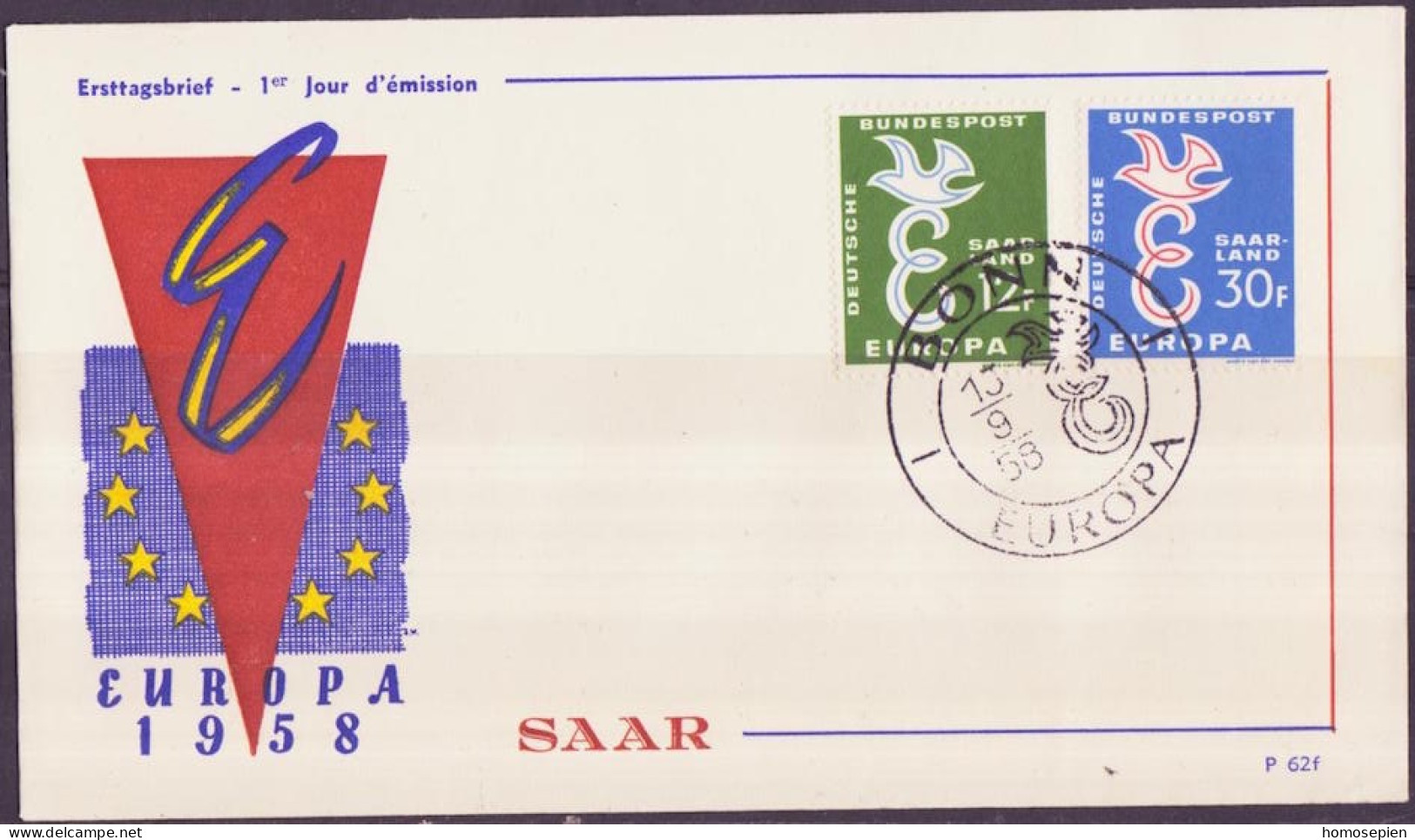 Europa CEPT 1958 Sarre - Saarland FDC2 Y&T N°421 à 422 - Michel N°439 à 440 - 1958