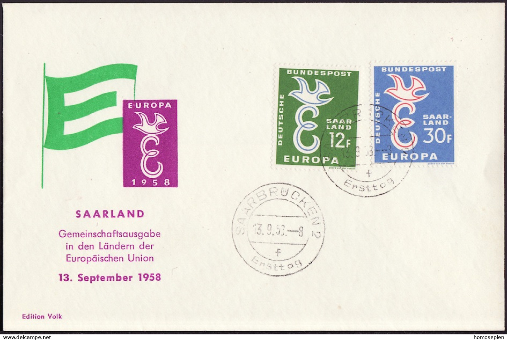 Europa CEPT 1958 Sarre - Saarland FDC5 Y&T N°421 à 422 - Michel N°439 à 440 - 1958