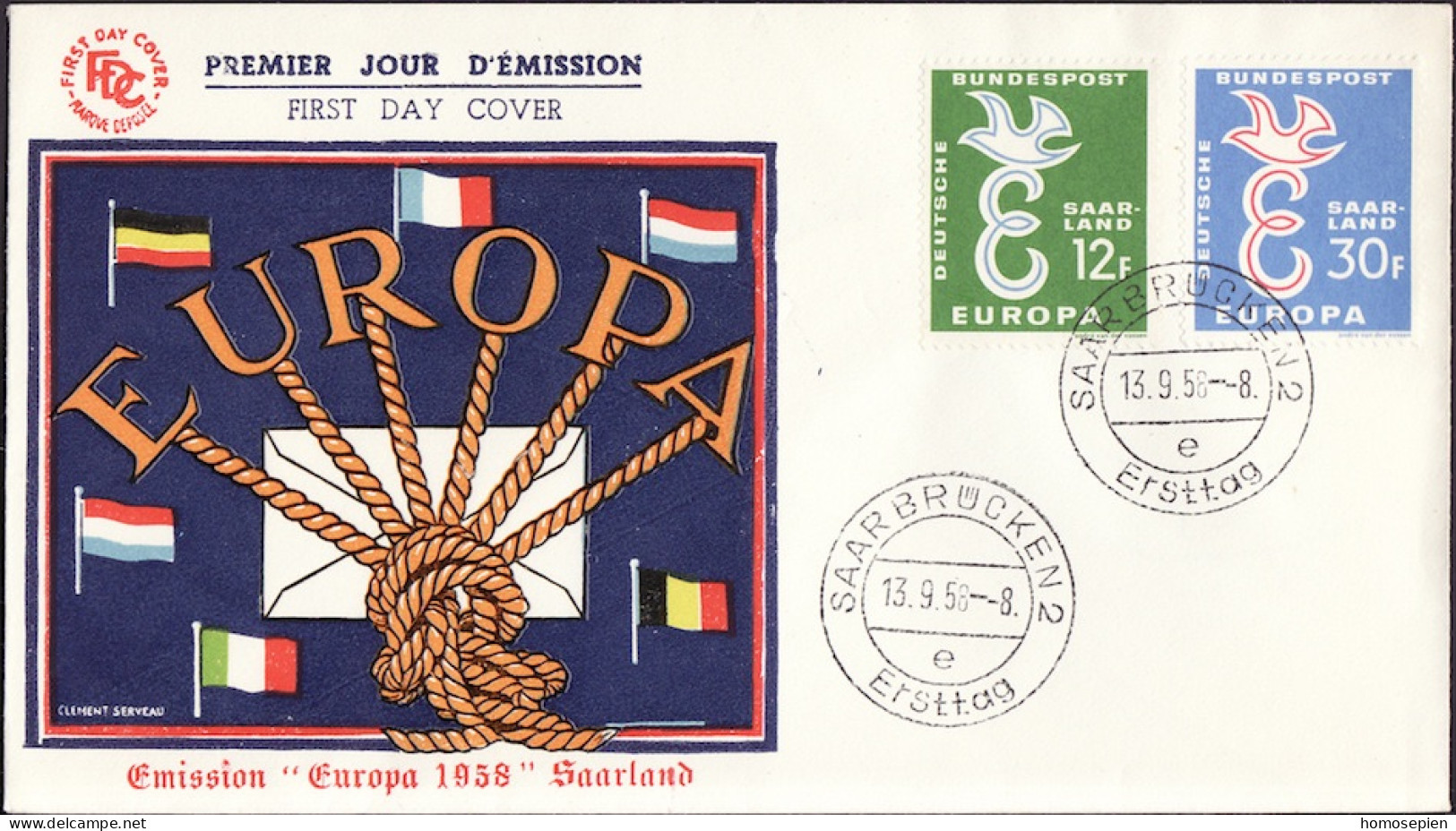 Europa CEPT 1958 Sarre - Saarland FDC6 Y&T N°421 à 422 - Michel N°439 à 440 - 1958