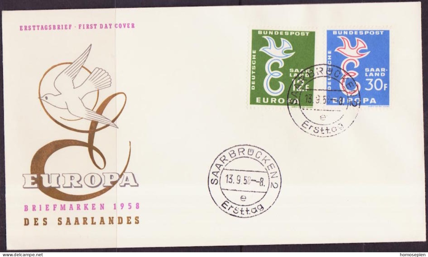 Sarre - Saarland FDC3 1958 Y&T N°421 à 422 - Michel N°439 à 440 - EUROPA - FDC