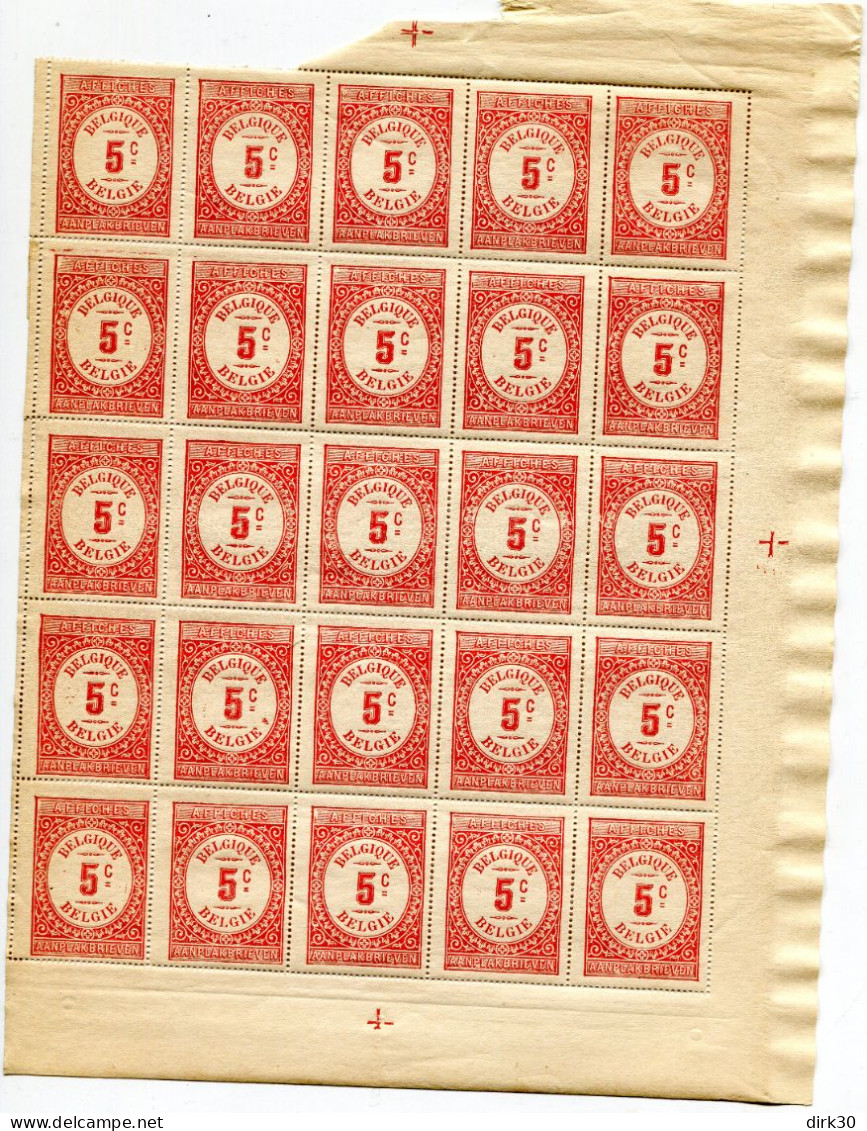 BELGIE AFFICHES FISCALS FULL SHEET OF 25 RR Date De 1886 état Voir Scan (avec Bord Droite Et En Bas) - Stamps