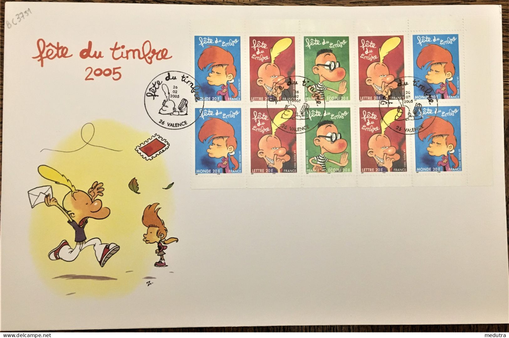 Fête Du Timbre 2005 : Enveloppe (17x27cm) Avec Le Bloc De Timbres Du BC3751 (cachet à Date Valence) - Andere & Zonder Classificatie