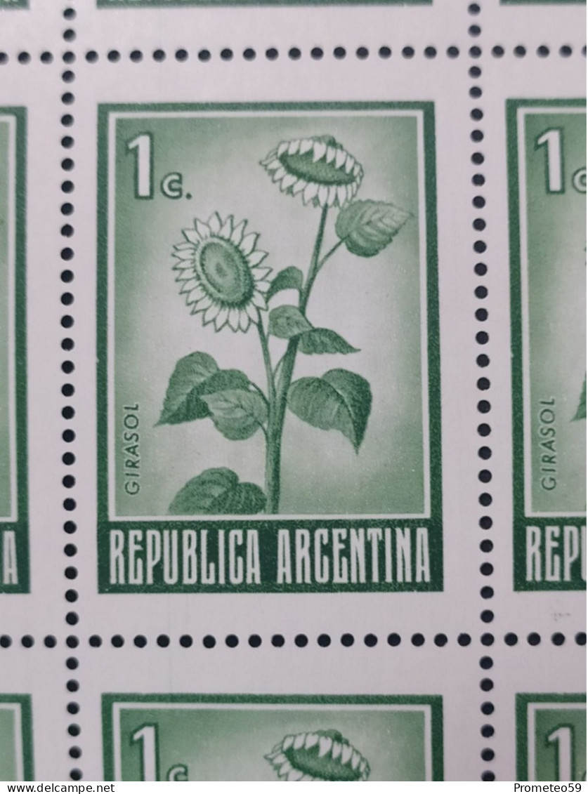 Plancha Completa 100 Estampillas Argentinas – 1 Centavo – Año 1971 – Imagen: Girasol – Sin Usar - ENVÍO GRATIS - Blocchi & Foglietti