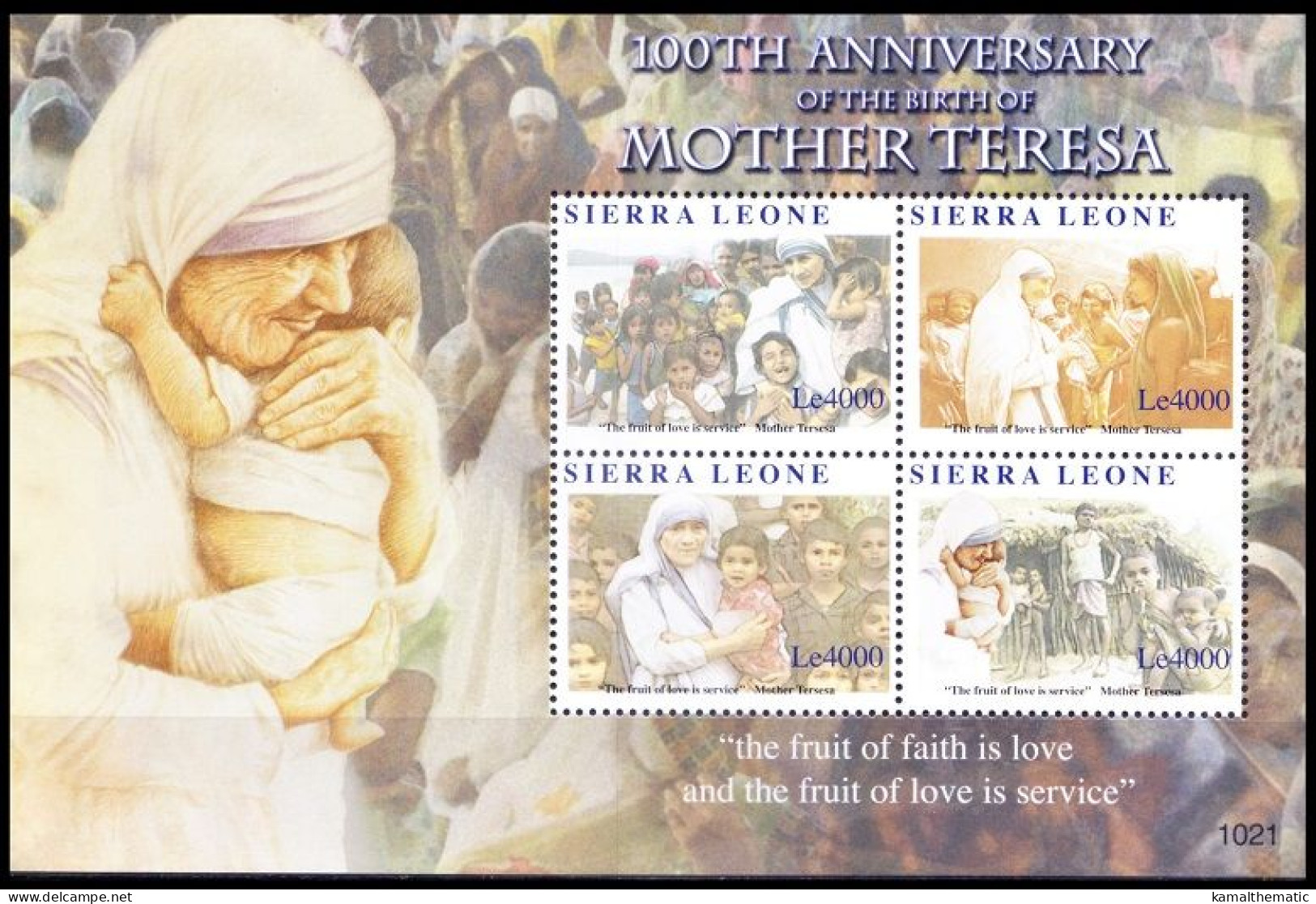 Sierra Leone 2010 MNH SS, Mother Teresa, Nobel Peace Winner, Fruit Of Love - Mutter Teresa