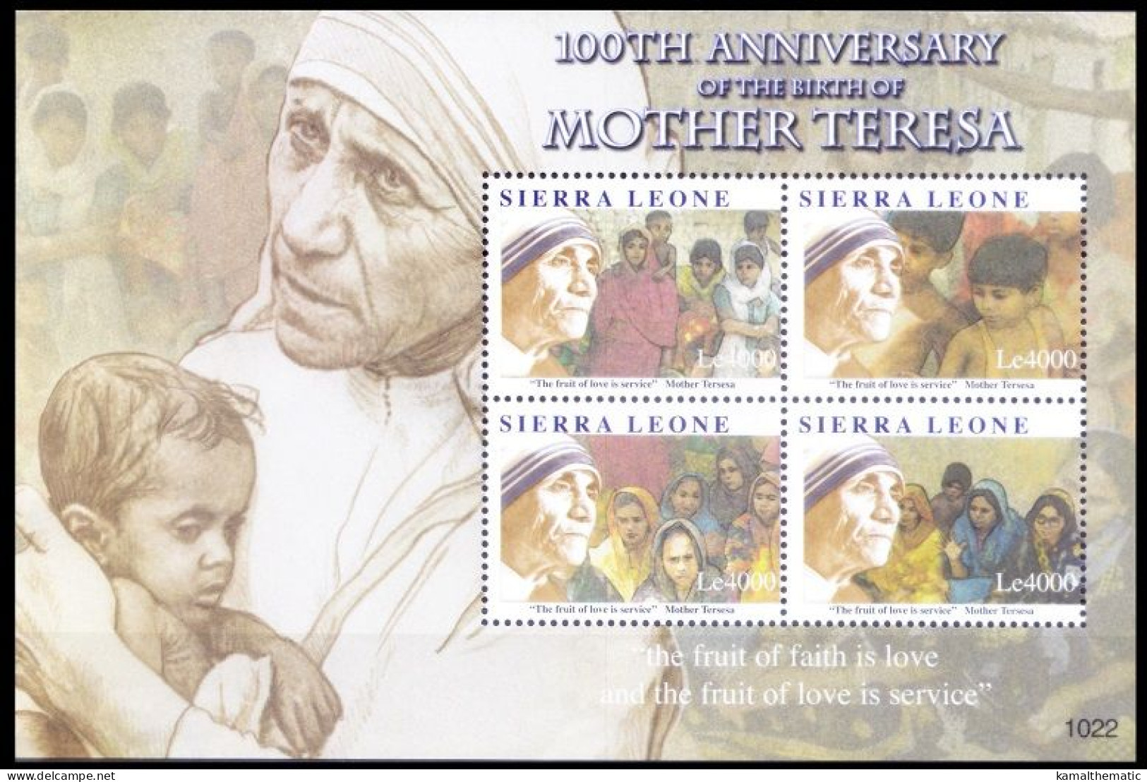 Sierra Leone 2010 MNH SS, Mother Teresa, Nobel Peace Winner, Fruit Of Love - Madre Teresa