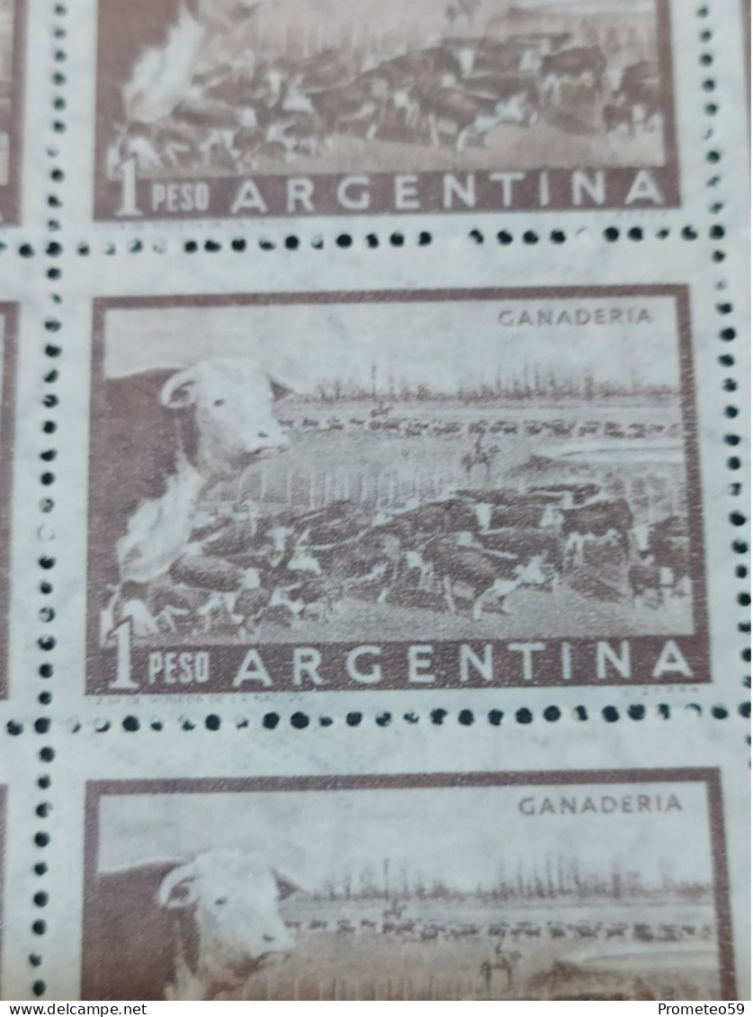 Fragmento Plancha – 18 Estampillas Argentinas Con Complementos – Tema: Ganadería – 1 Peso – Sin Usar – Años: 1954 – 1958 - Blocchi & Foglietti