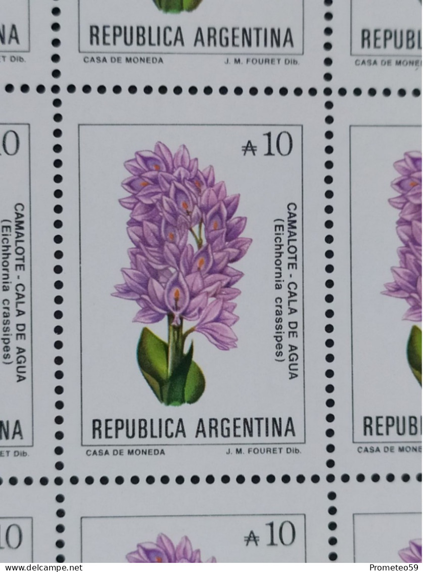 Fragmento Plancha – 20 Estampillas Argentinas Con Complementos – Valor 10 Australes – Tema: Flores – 1989 - Blocks & Sheetlets