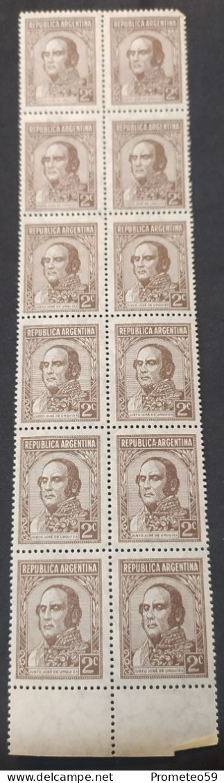Fragmento Plancha De 12 Estampillas Argentinas Con Complemento – Valor: 2 Centavos – Año: 1935 - Sin Usar - Blocks & Kleinbögen