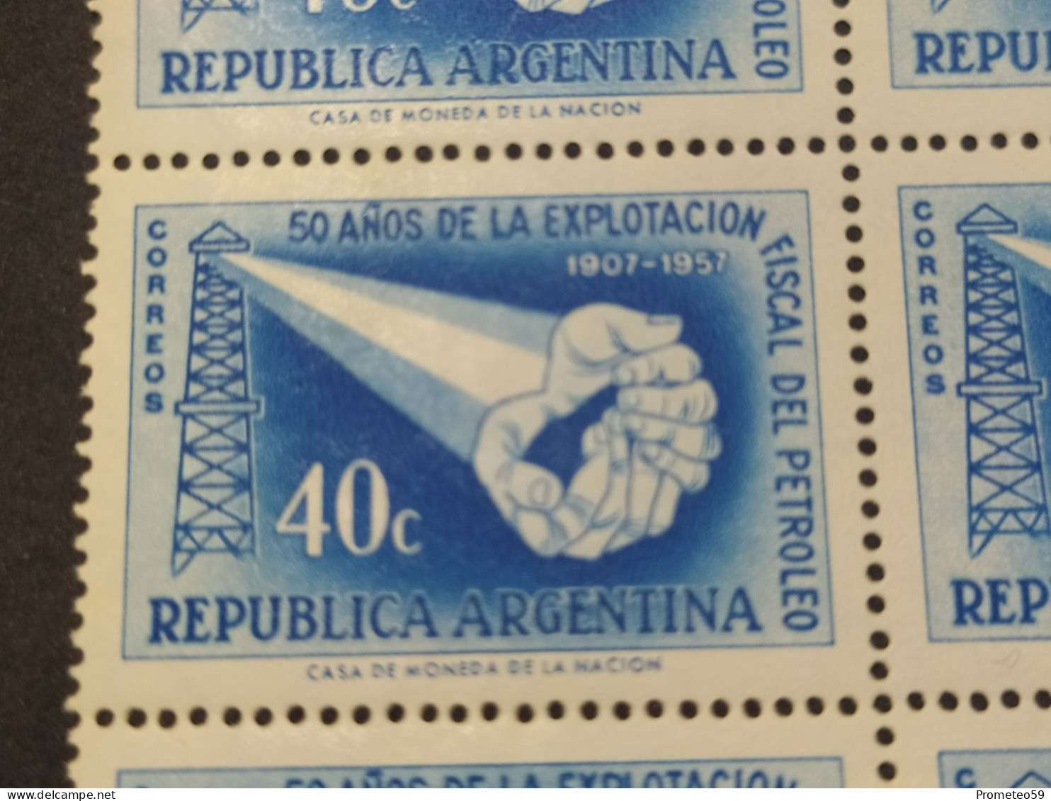 Fragmento Plancha De 12 Estampillas Argentinas Con Complemento – Valor: 40 Centavos – Año: 1957 - Sin Usar - Blokken & Velletjes