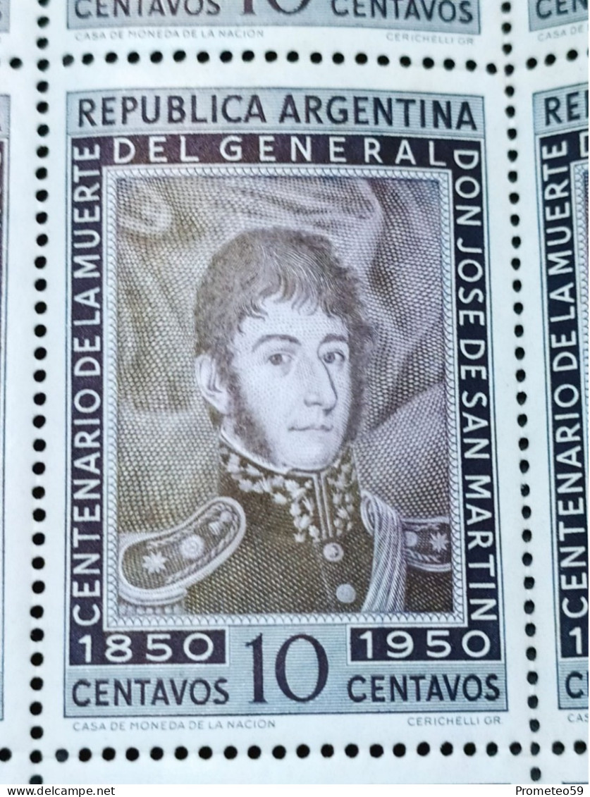 Media Plancha 25 Estampillas Argentinas – Valor: 10 Centavos – Año: 1950 – Sin Usar - Hojas Bloque