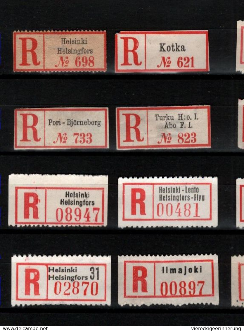 ! 3 Steckkarten Mit 60 R-Zetteln Aus Finnland, Finland, Helsinki, Einschreibzettel, Reco Label - Collections