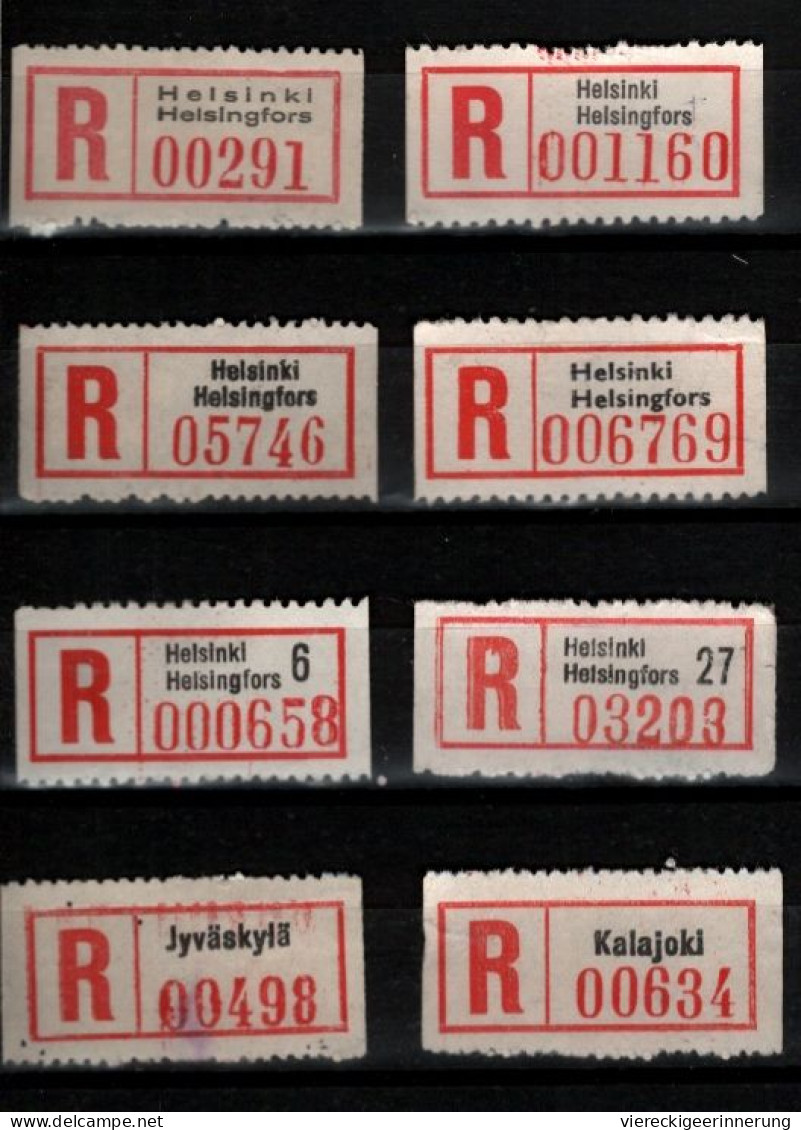 ! 3 Steckkarten Mit 60 R-Zetteln Aus Finnland, Finland, Helsinki, Einschreibzettel, Reco Label - Collections