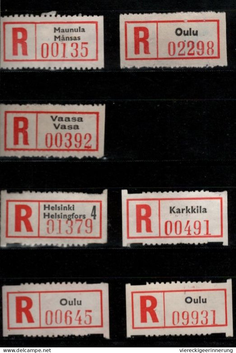 ! 3 Steckkarten Mit 60 R-Zetteln Aus Finnland, Finland, Helsinki, Einschreibzettel, Reco Label - Sammlungen