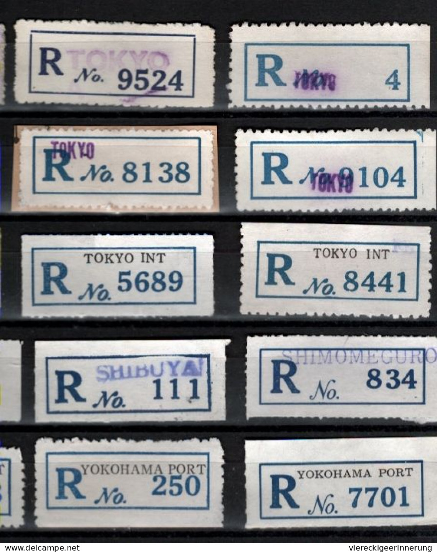 ! 4 Steckkarten Mit 92 R-Zetteln Aus Japan. Tokyo, Osaka, Einschreibzettel, Reco Label - Altri & Non Classificati