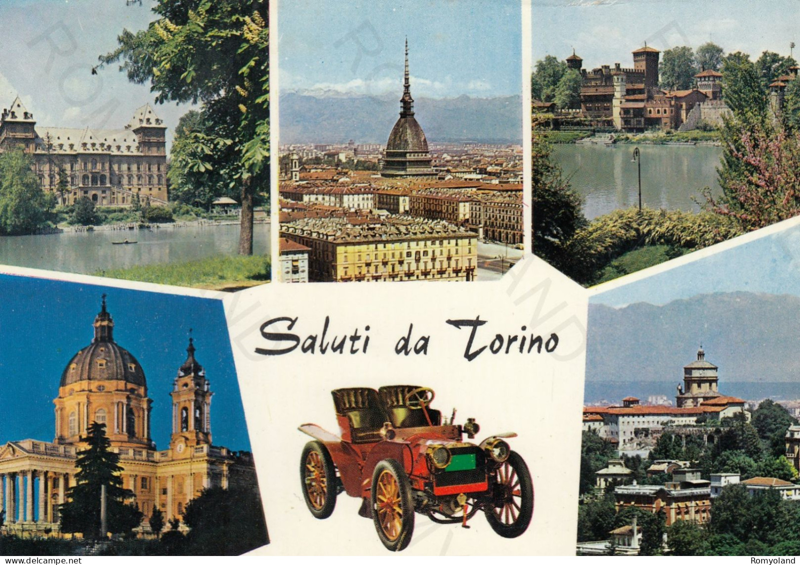 CARTOLINA  TORINO,PIEMONTE-SALUTI-CASTELLO DI VALENTINO-PANORAMA-CASTELLO MEDIOEVALE-BASILICA DI SUPERGA-NON VIAGGIATA - Castello Del Valentino