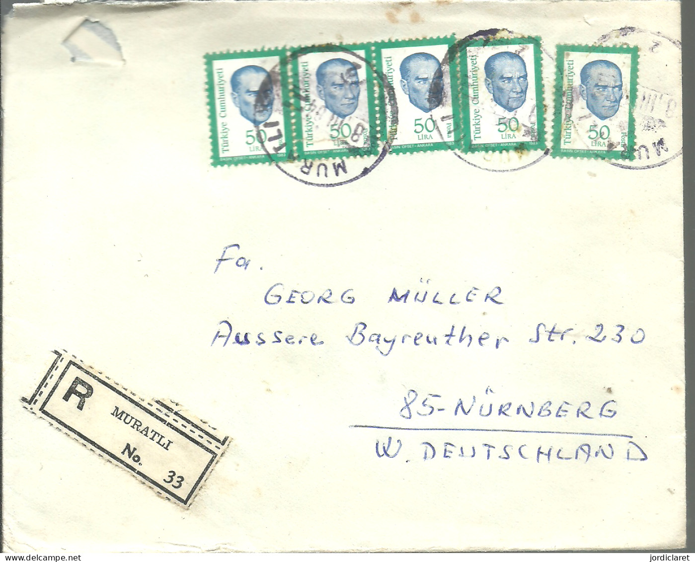 LETTER 1983  REGISTERED  MURATLI - Lettres & Documents