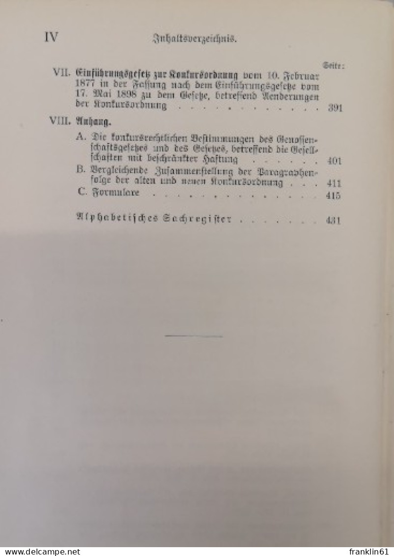 Die Konkursordnung Für Das Deutsche Reich - Law