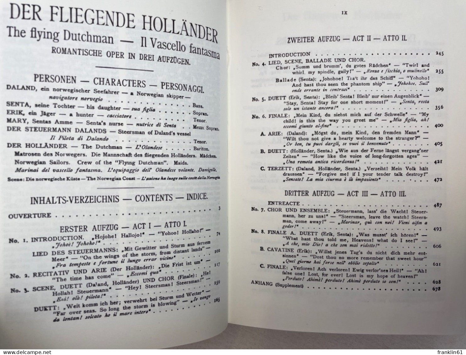 Der Fliegende Holländer = The Flying Dutchman = Il Vascello Fantasma : Romantische Oper In 3 Aufzügen - Music