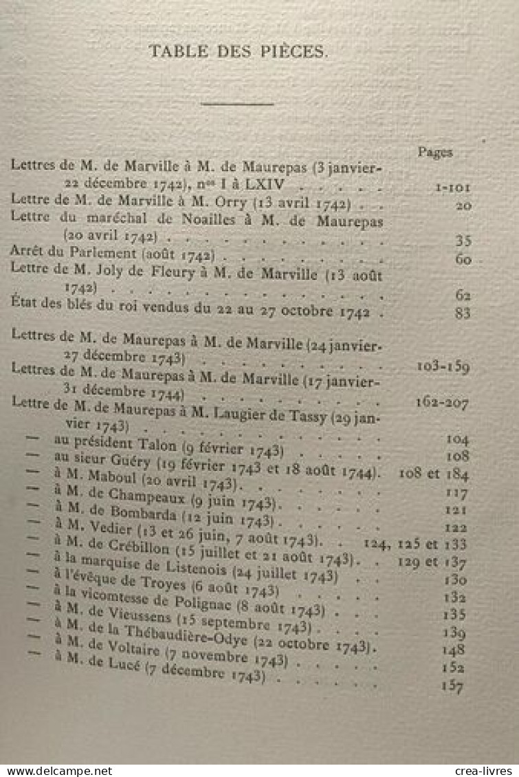 Lettres de M. de Marville Lieutenant Général de Police au Ministre Maurepas (1742-1747) 3 tomes : T.1: Année 1742-1744 (